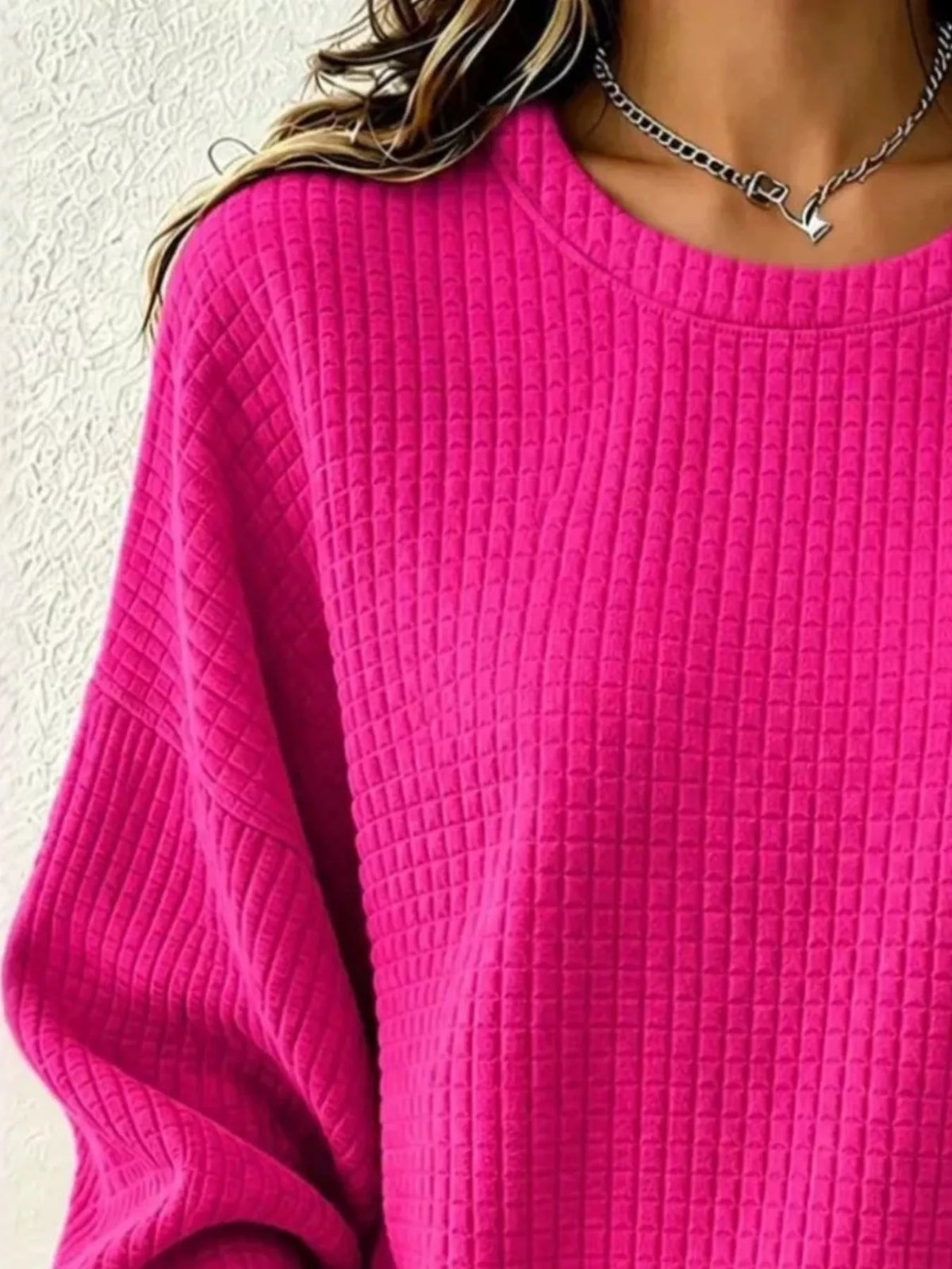 Waffelstrick Langarm Rundhals Sweatshirt in Übergrößen