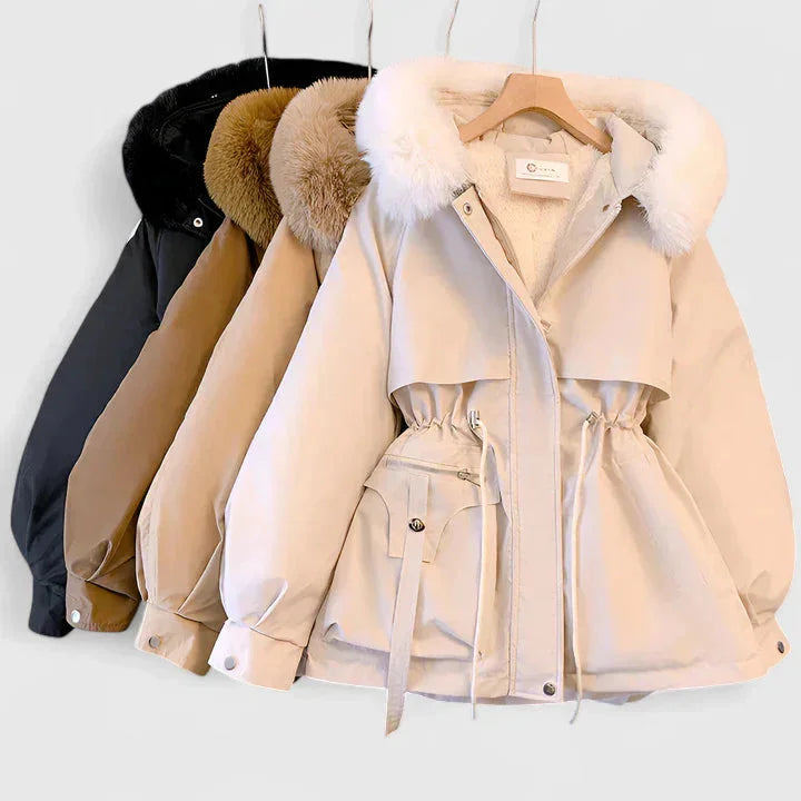 Damen Parka mit Reißverschluss und Kunstfellkapuze mit Besatz
