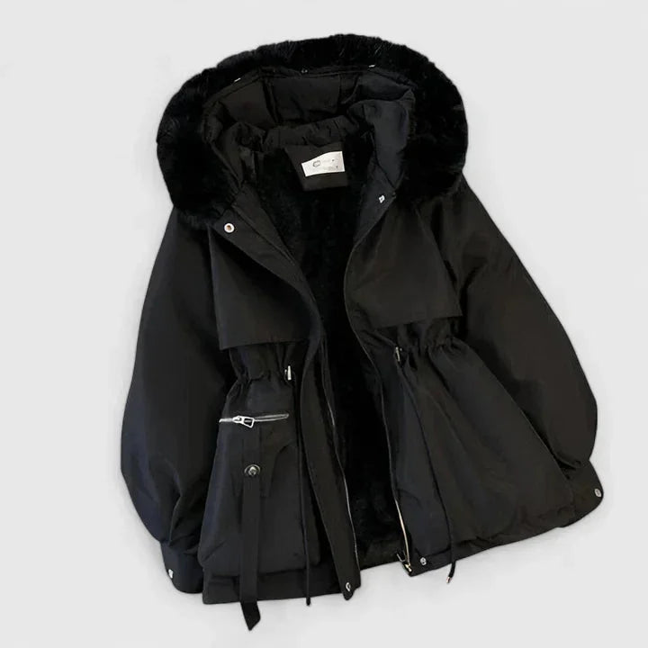 Damen Parka mit Reißverschluss und Kunstfellkapuze mit Besatz