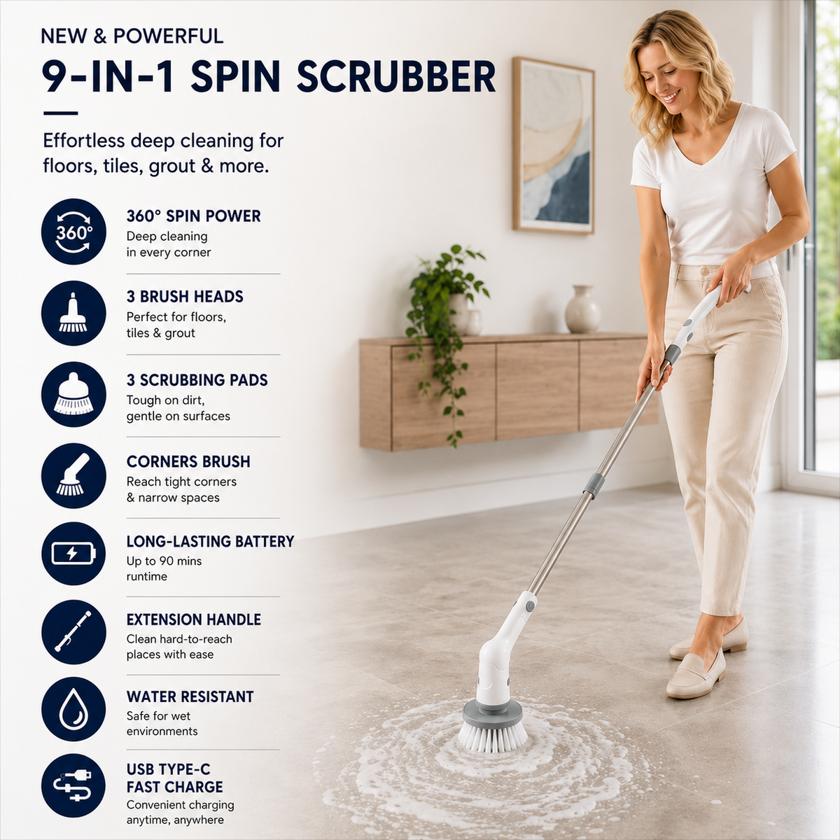 9-in-1 ausziehbare Badezimmerbürste