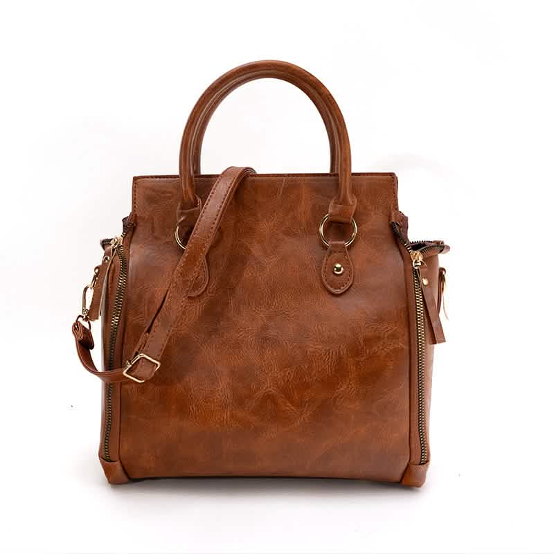 Vintage PU-Leder-Handtasche mit Multitaschen-Organizer-Einsatz