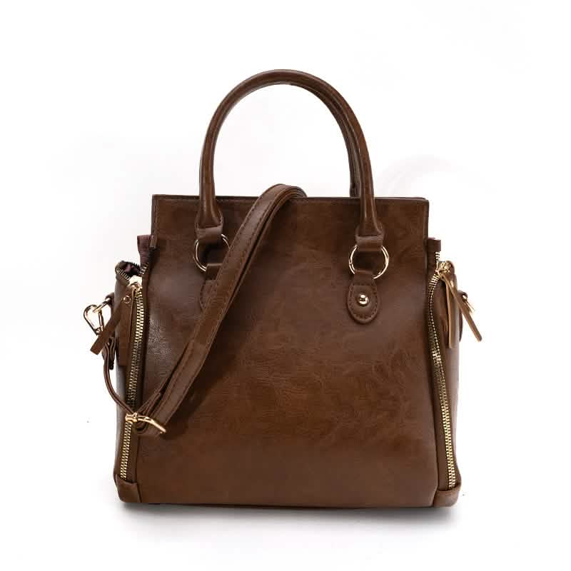 Vintage PU-Leder-Handtasche mit Multitaschen-Organizer-Einsatz