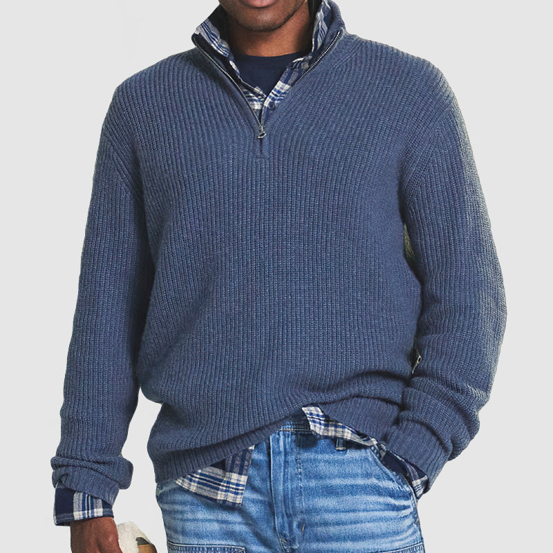 Gerippter Herren Kaschmir-Pullover mit kurzem Reißverschluss Regular Fit
