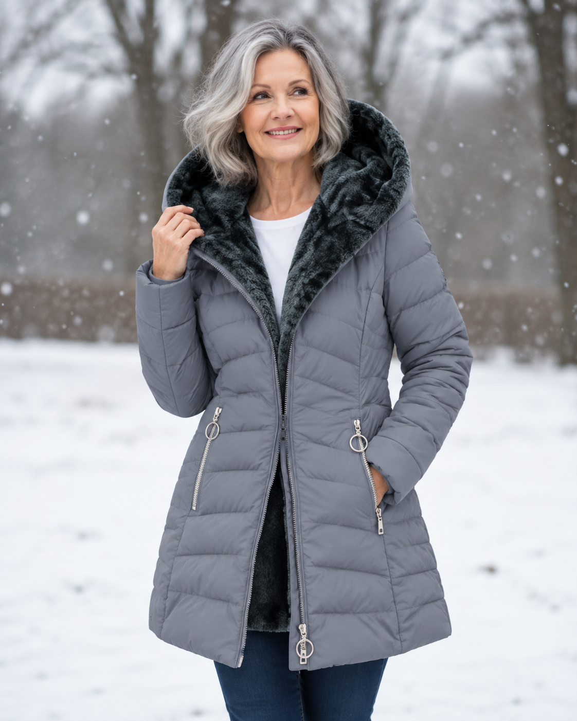 Warme Gewattierte Winterjacke Mit Kapuze