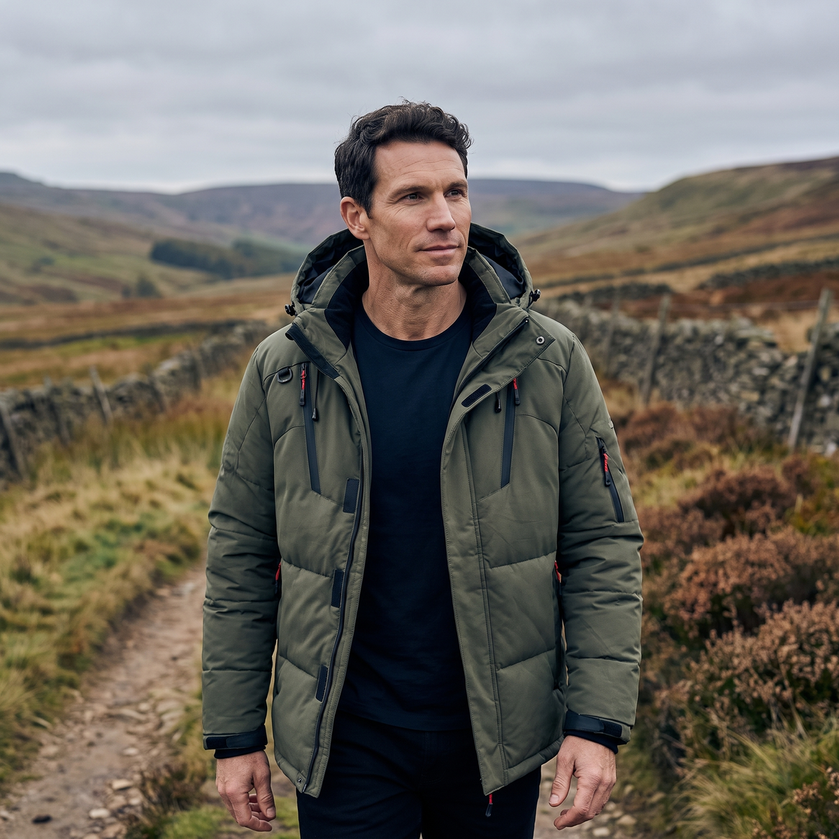 Herren-Pufferjacke - 7-Taschen-Daunenjacke mit Kapuze für den Winter