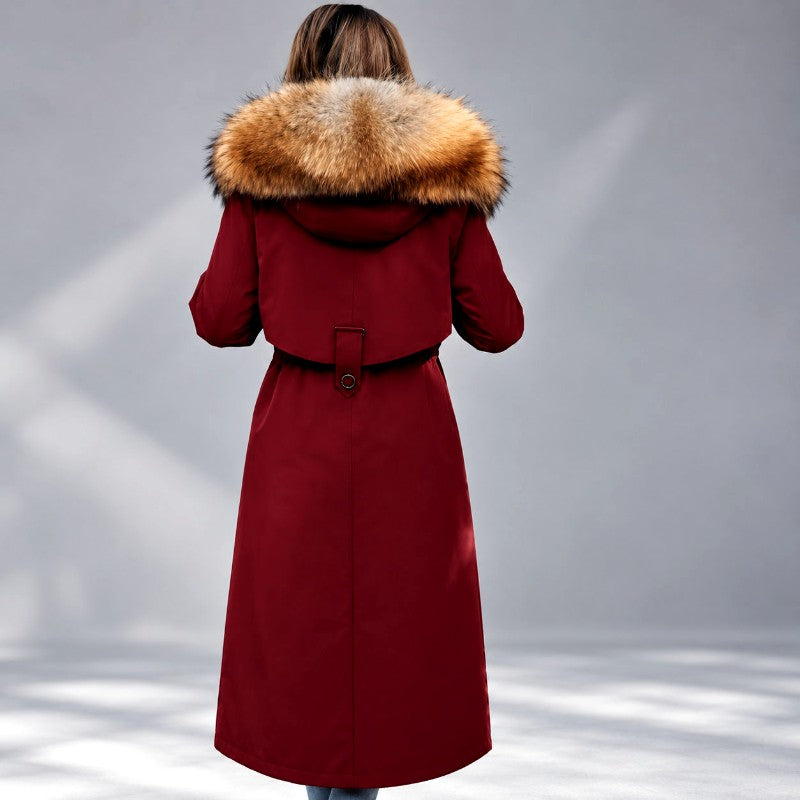Damen Langer Parka-Mantel mit Fellkapuze und Fellfutter