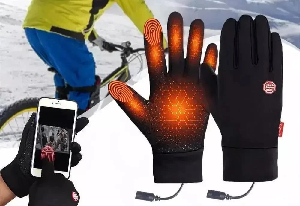 Beheizte Winter-Thermohandschuhe mit Touchscreen-Fingerspitzen und Reißverschluss