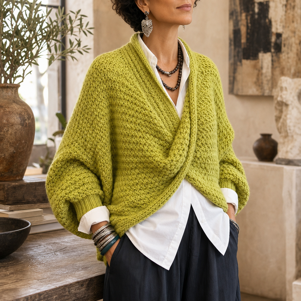 Chunky Knit Crossover V-Ausschnitt Pullover