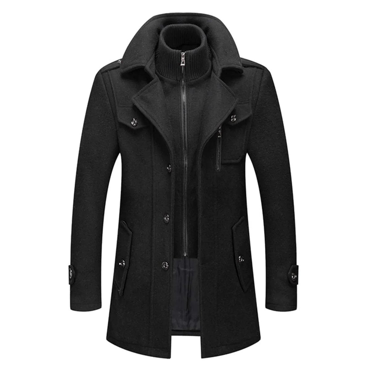 Herren Zweiteiliger Wollmantel Slim-Fit Wintermantel mit Strickkragen