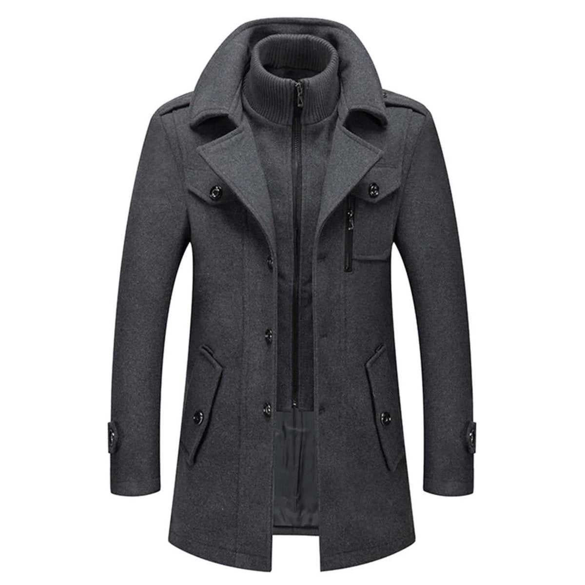 Herren Zweiteiliger Wollmantel Slim-Fit Wintermantel mit Strickkragen