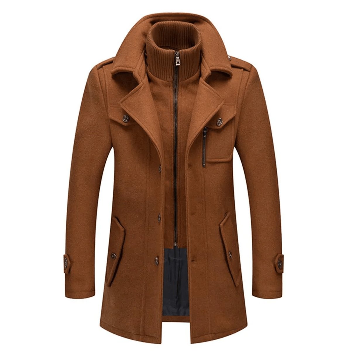 Herren Zweiteiliger Wollmantel Slim-Fit Wintermantel mit Strickkragen
