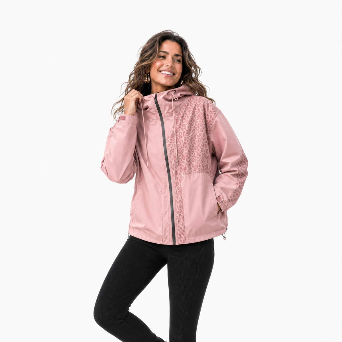 Regenjacke Damen mit verstecktem Leoparden-Print