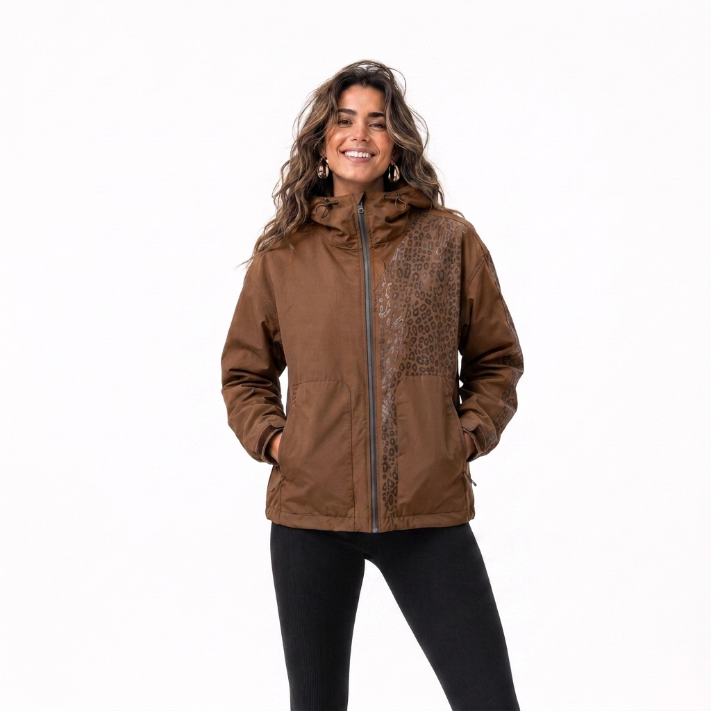 Regenjacke Damen mit verstecktem Leoparden-Print