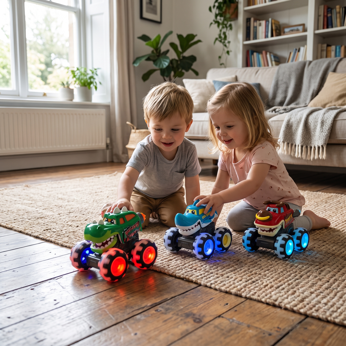 Press & Go Tier-Monster-Truck mit LED-Rädern