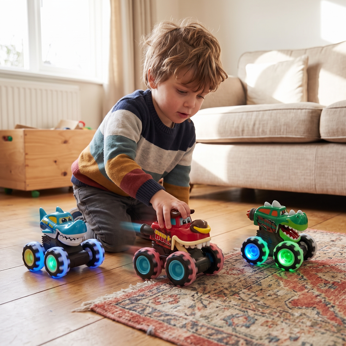 Press & Go Tier-Monster-Truck mit LED-Rädern