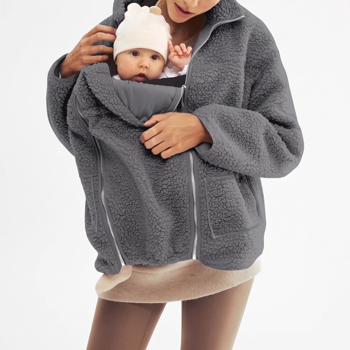 2 in 1 Teddy Umstands- und Tragejacke