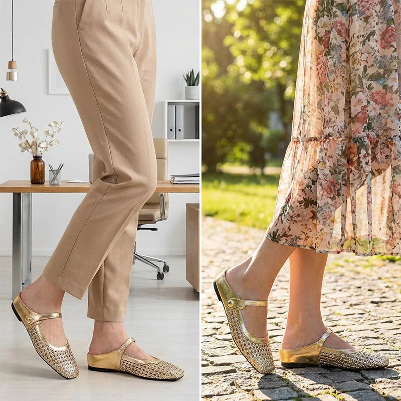 Clogs aus geflochtenem Stoff mit eckiger Spitze