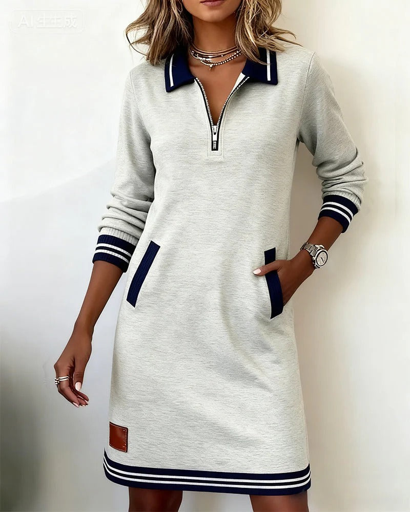 Elegantes Polo-Kleid mit Reißverschlusskragen lockerer Schnitt