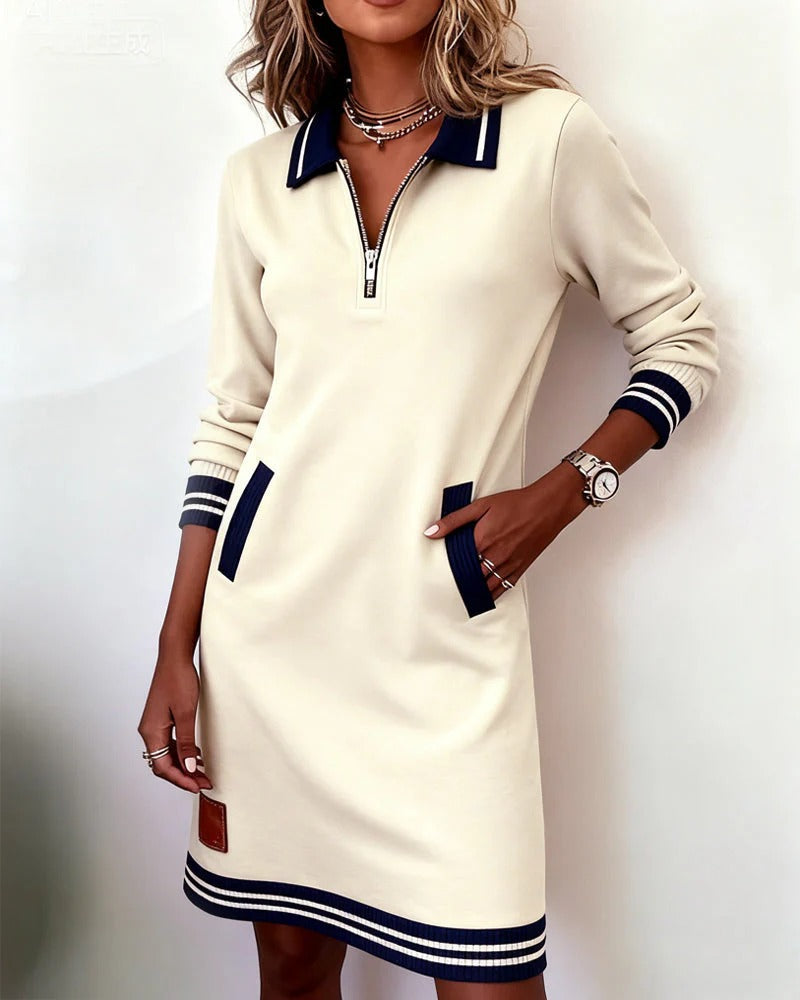 Elegantes Polo-Kleid mit Reißverschlusskragen lockerer Schnitt