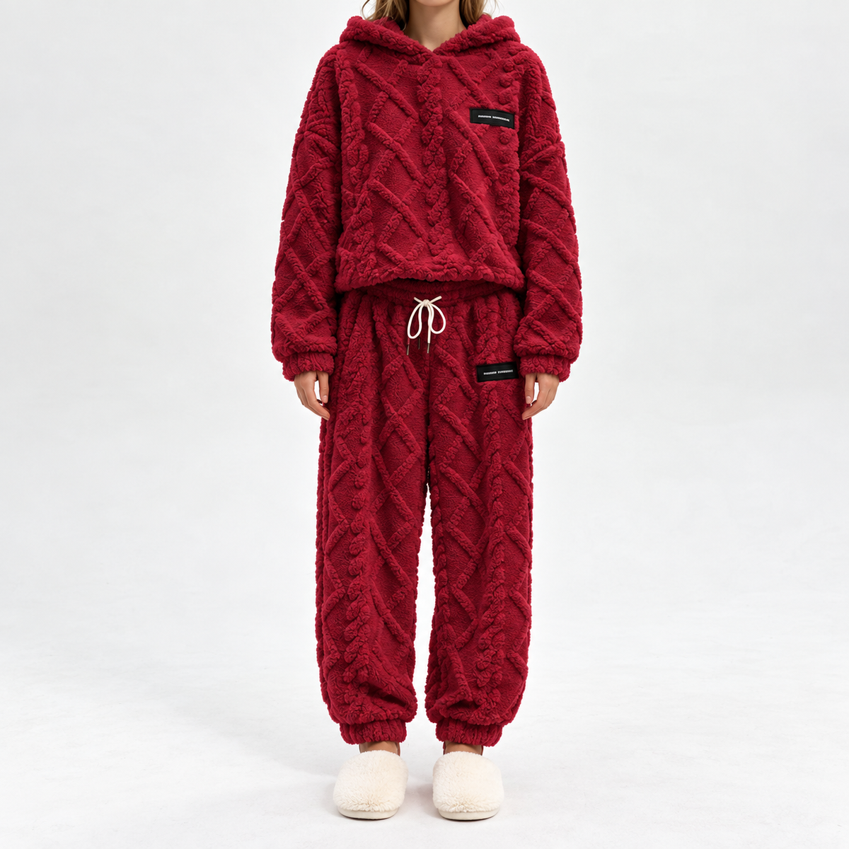 Damen Plüsch-Strukturiertes Hoodie & Hose 2-teiliges Set