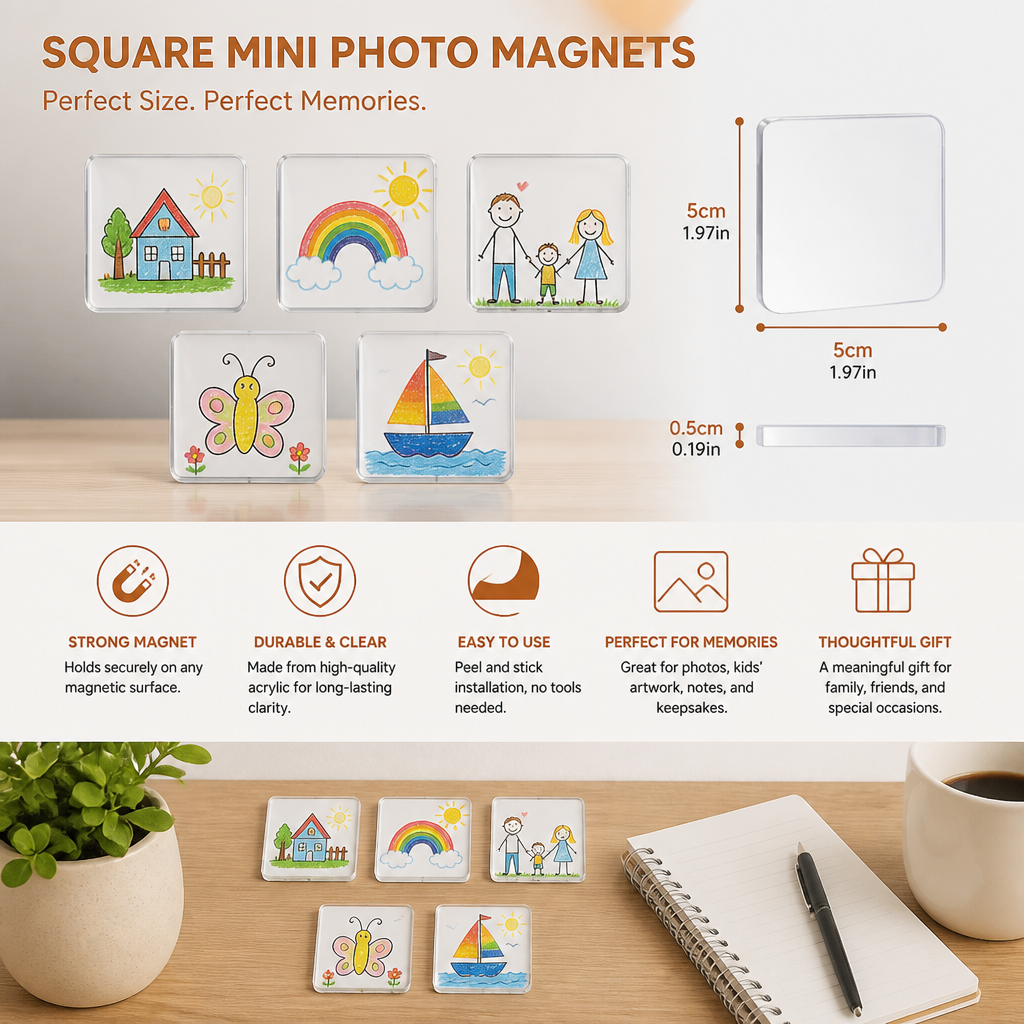 Klare Acryl-Magnetrahmen für Fotos mit Kleberückseite 5er-Set