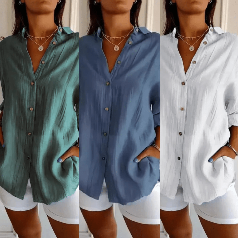 3er-Set Ibiza Hemden aus Baumwollleinen – Halbplissiertes Design