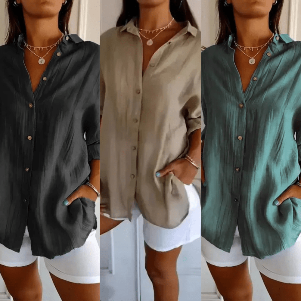 3er-Set Ibiza Hemden aus Baumwollleinen – Halbplissiertes Design