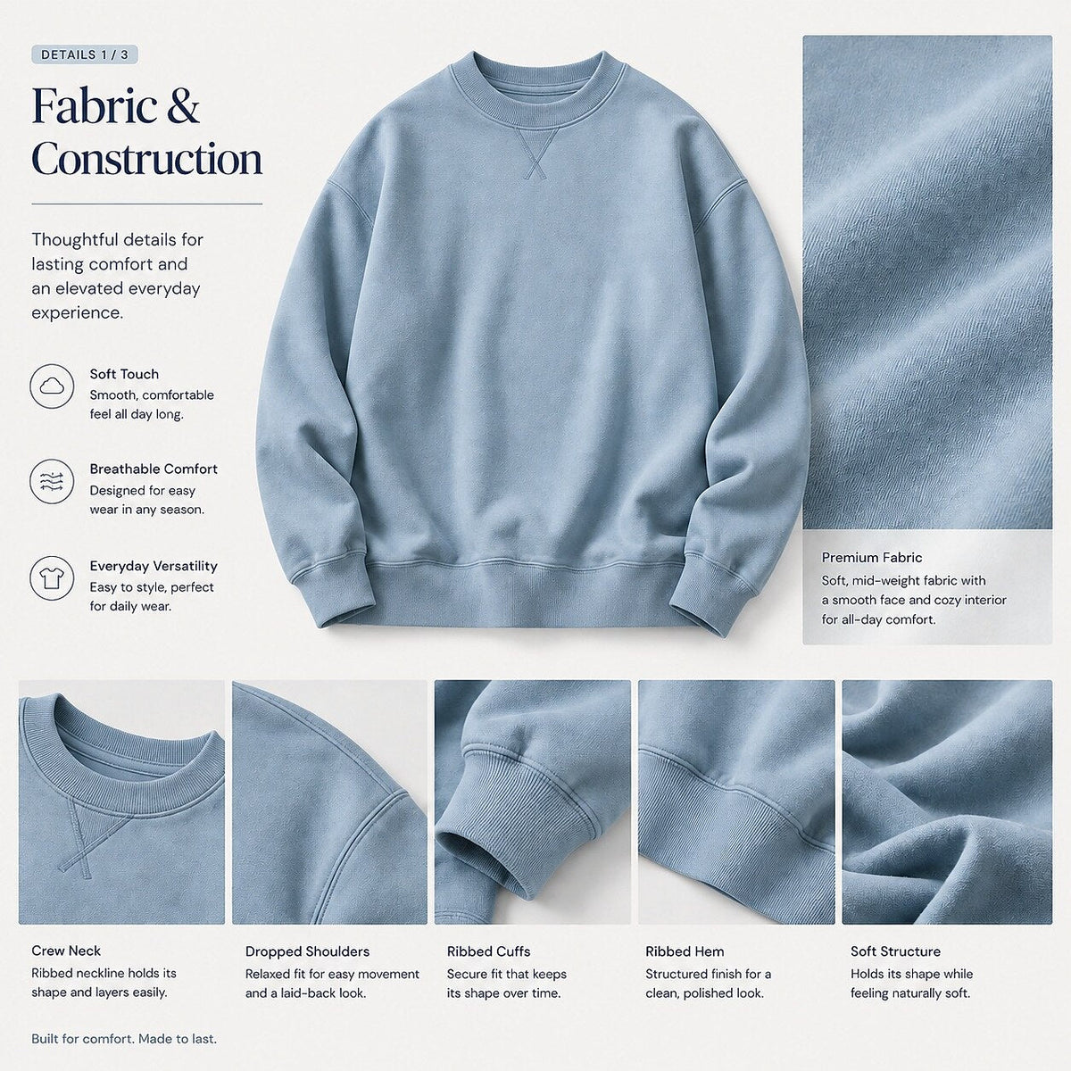 Relaxed Crew Neck Baumwolle Sweatshirt