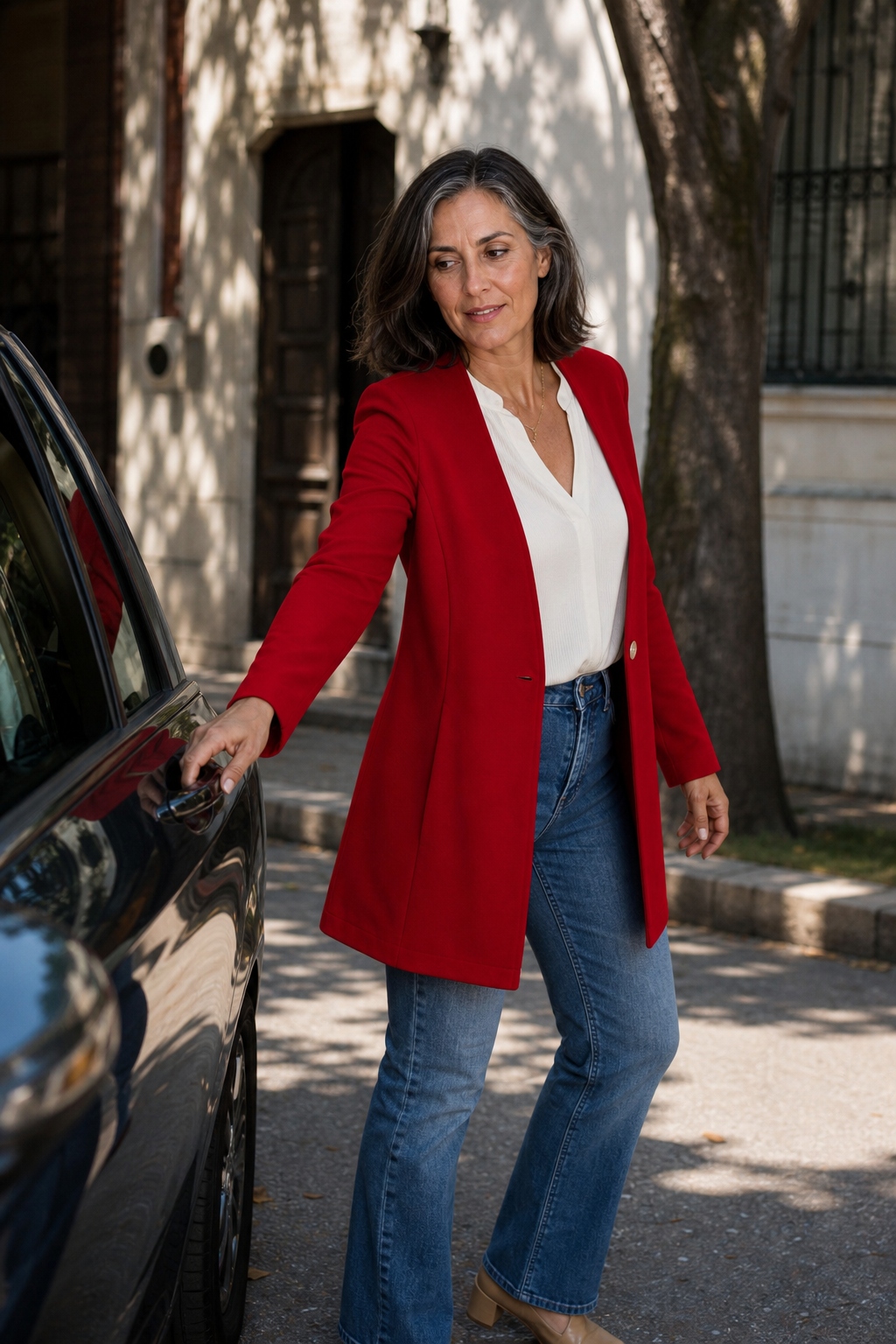V-Ausschnitt Einknopf A-Linien Blazer