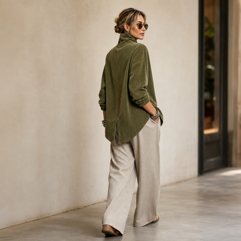 Funnel Collar Asymmetrisches Cord-Top mit Knopfleiste