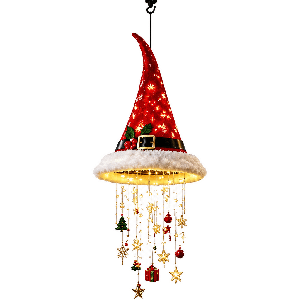 Weihnachtsmützen-Hängelampe mit Lichtersträngen
