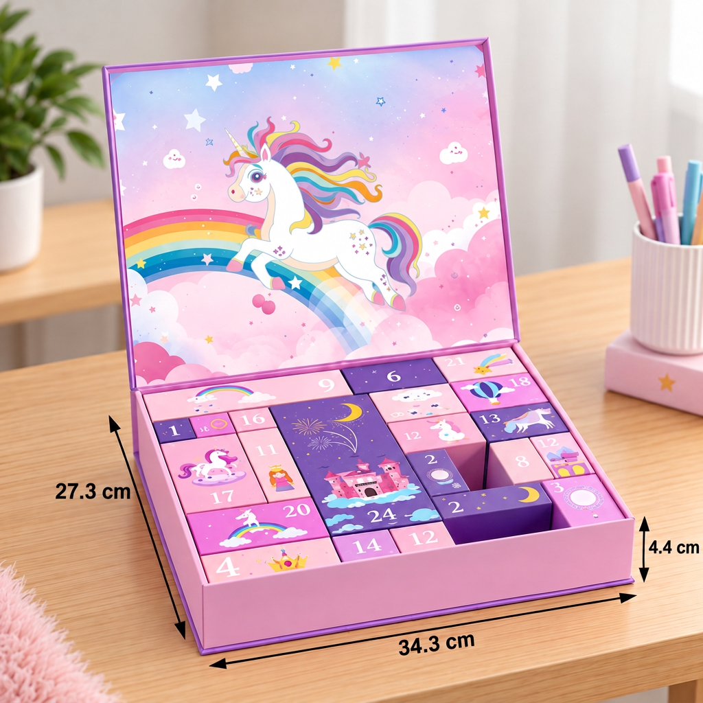 24-Tage-Einhorn-Adventskalender mit Haarschmuck, Aufklebern & Überraschungsgeschenken