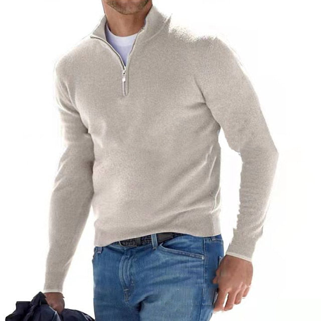Herren-Pullover aus Merinowolle mit V-Ausschnitt und Reißverschluss-Detail