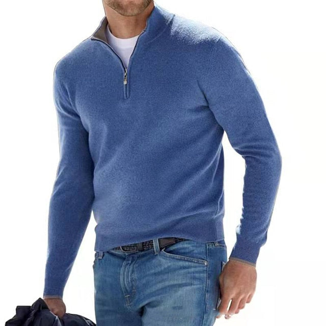 Herren-Pullover aus Merinowolle mit V-Ausschnitt und Reißverschluss-Detail