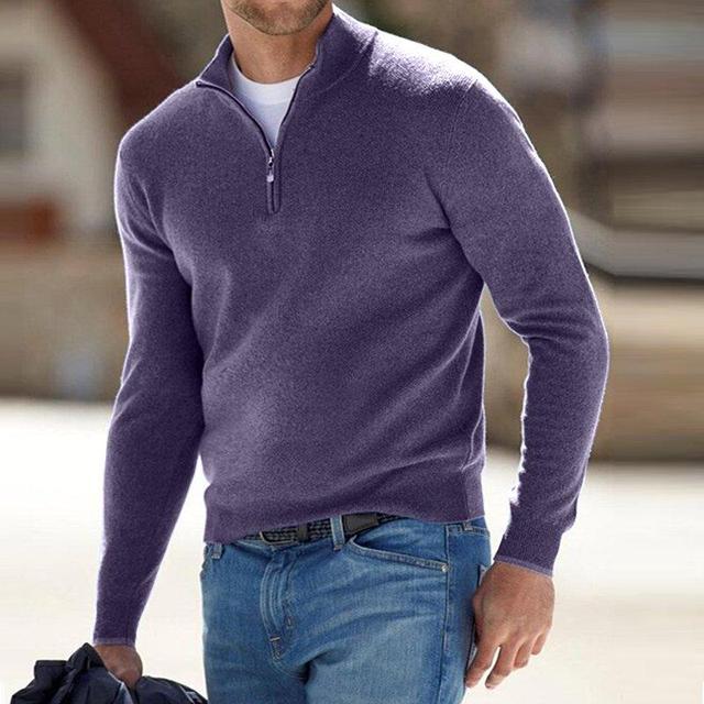 Herren-Pullover aus Merinowolle mit V-Ausschnitt und Reißverschluss-Detail