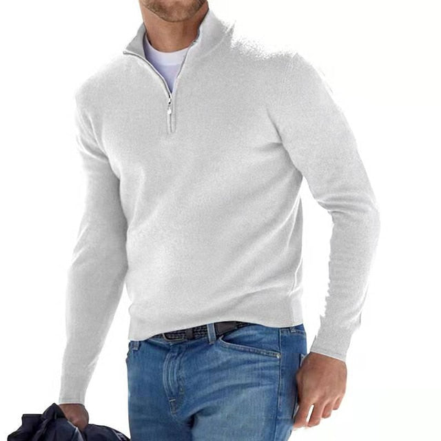 Herren-Pullover aus Merinowolle mit V-Ausschnitt und Reißverschluss-Detail