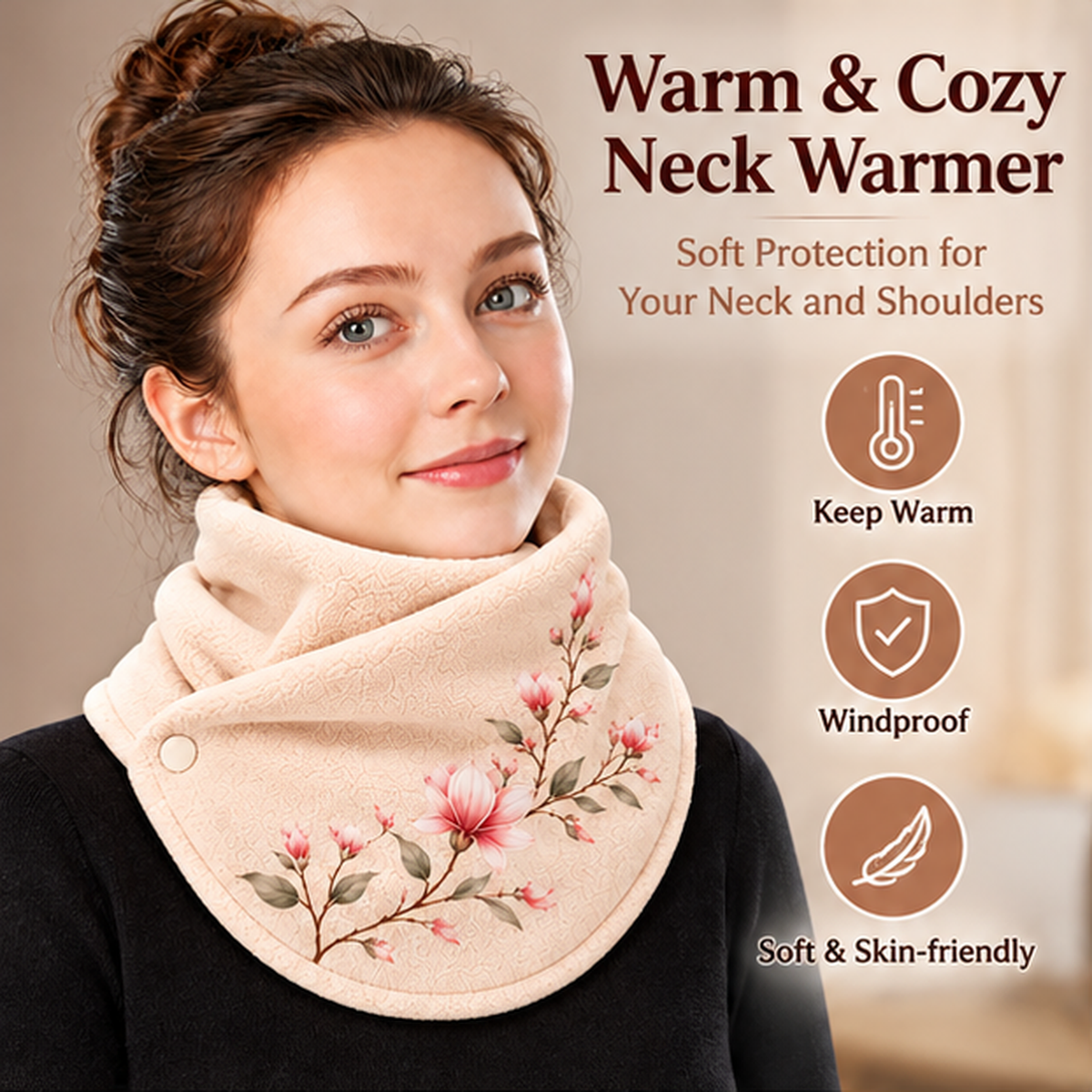 Eleganter floraler Fleece-Halswärmer für Damen – weich und kuschelig