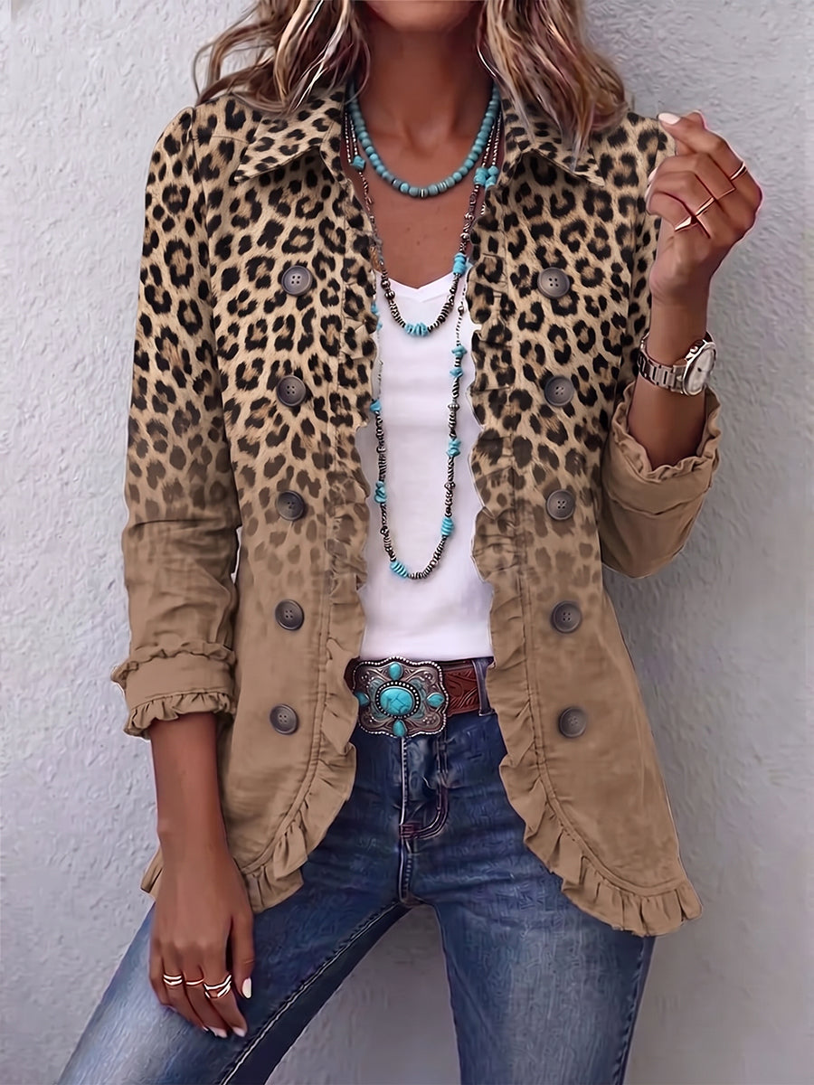 Leoparden-Jacke mit Farbverlauf und Rüschen Estrella