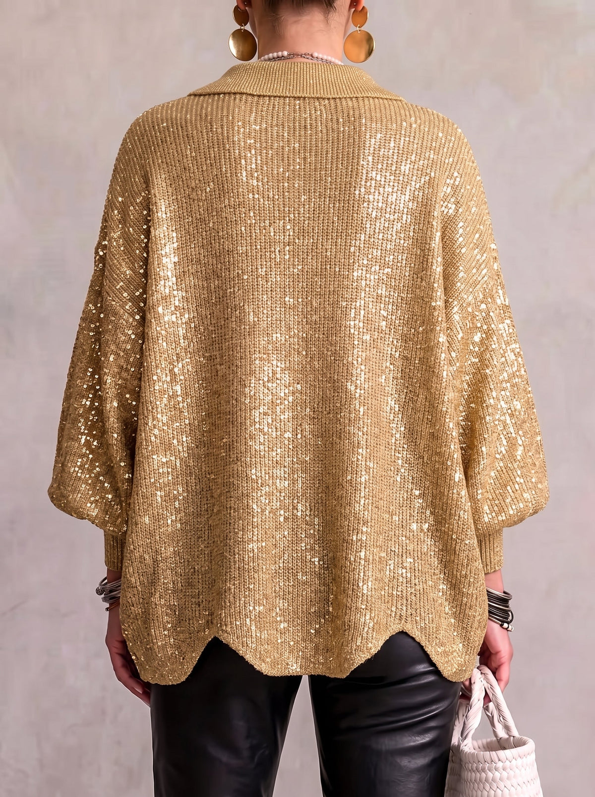 Oversized Cardigan mit Kragen und großen Metallknöpfen
