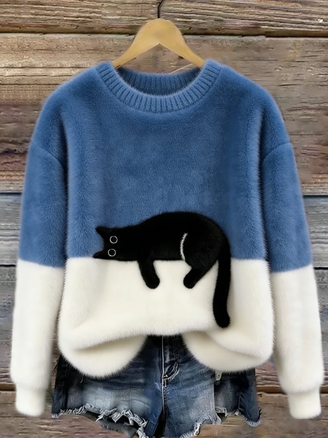 Damen Pullover mit Katzenmotiv