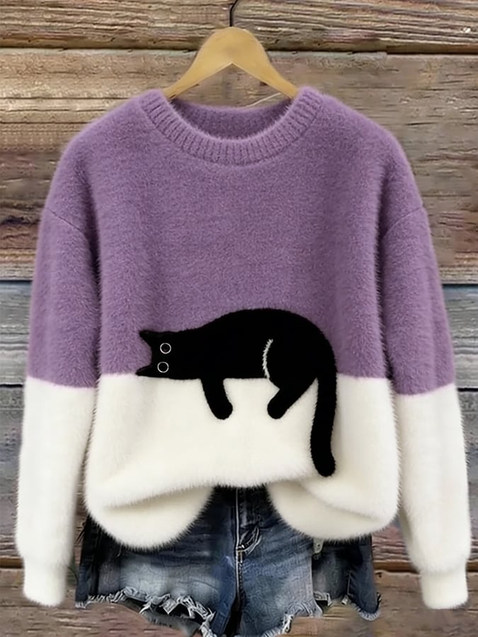 Damen Pullover mit Katzenmotiv