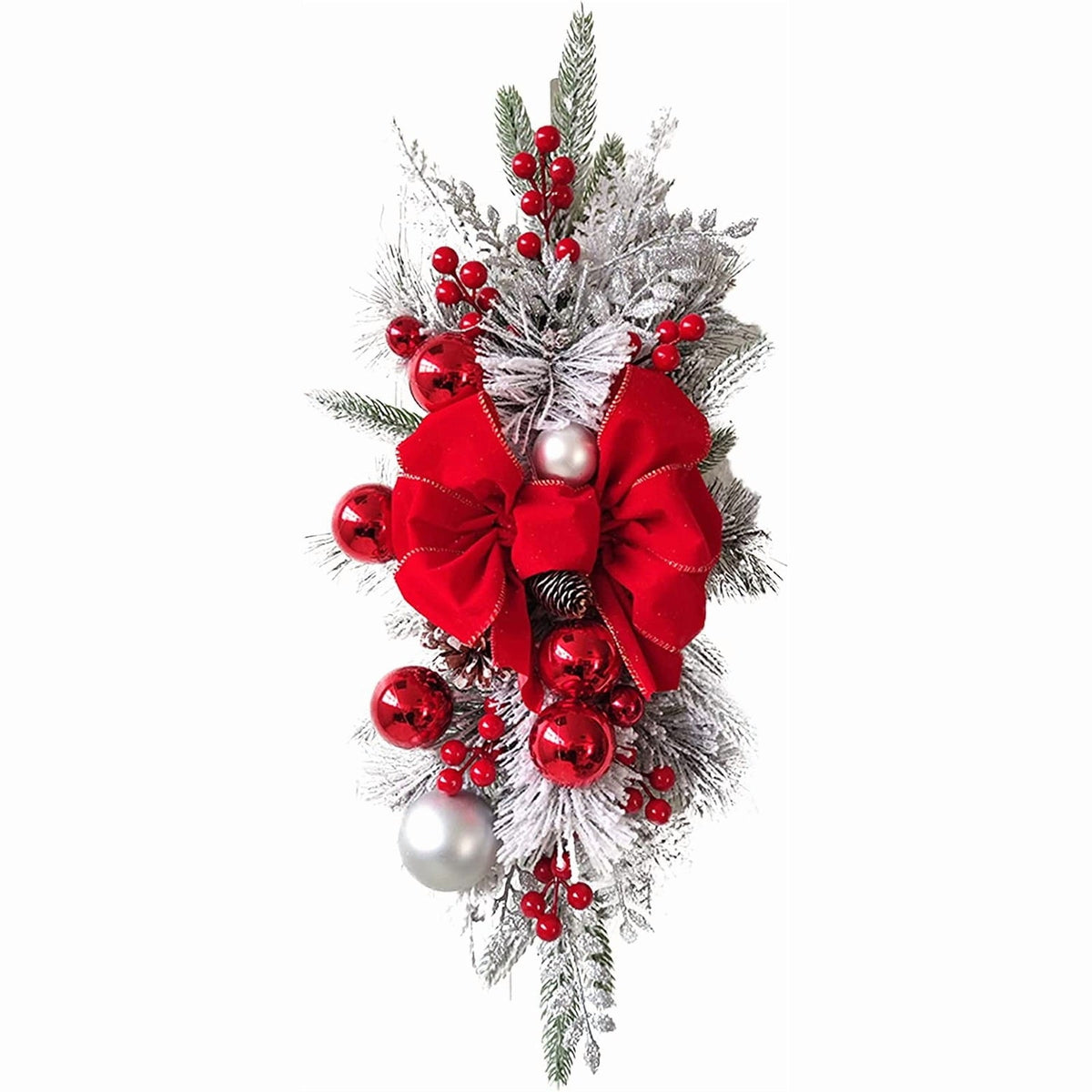 Kabelloses vorbeleuchtetes Weihnachts-Teardrop-Swag mit roter Schleife