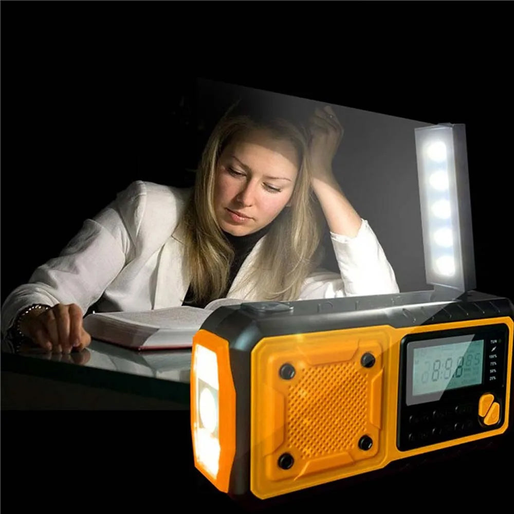 Notfallradio mit Solarbetrieb, Handkurbel und Powerbank-Funktion