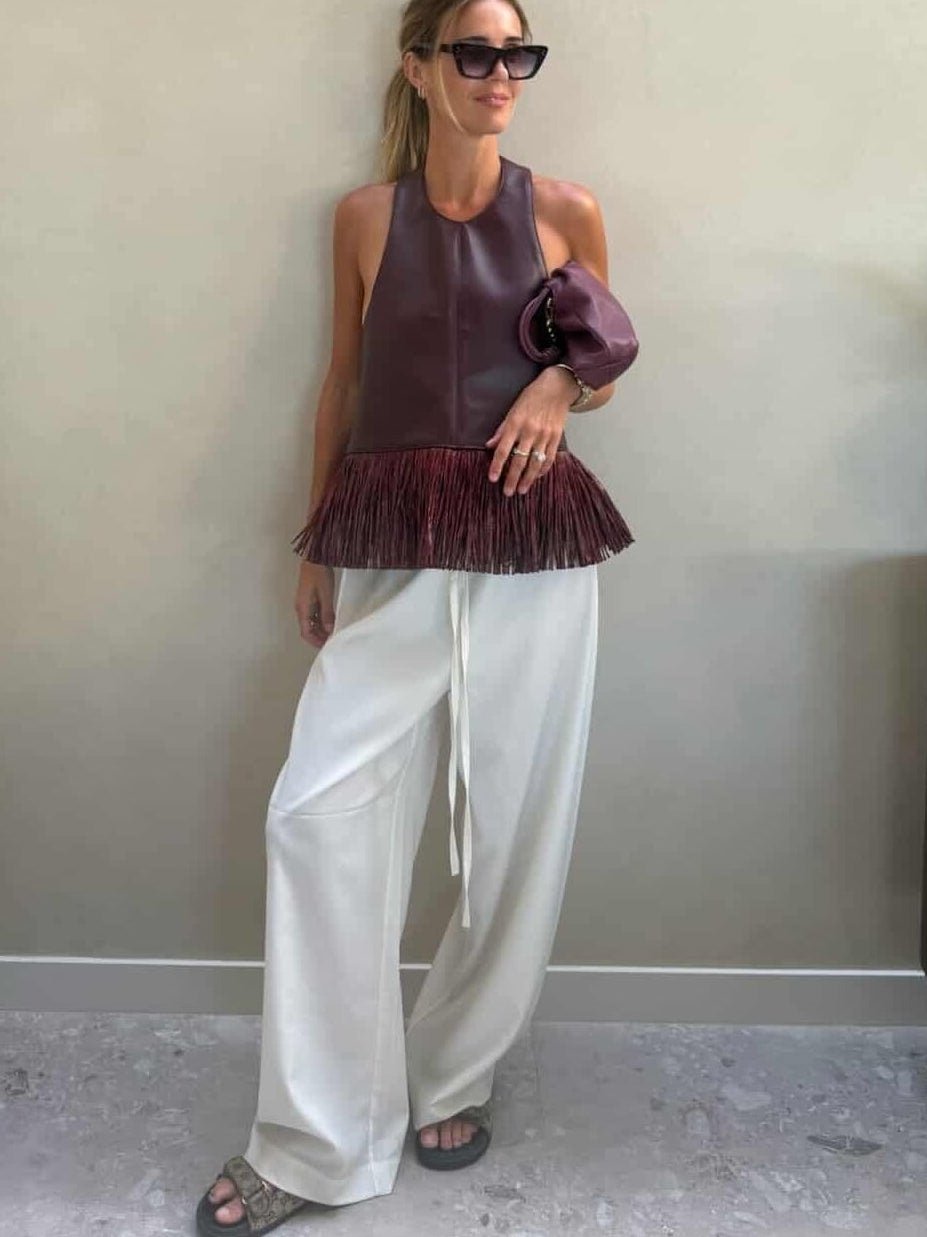 Sierra Kunstleder Fransen Neckholder-Top