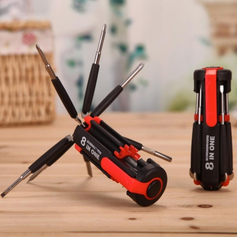 8-in-1 Klappschraubendreher mit eingebauter LED-Arbeitsleuchte und Taschenlampe