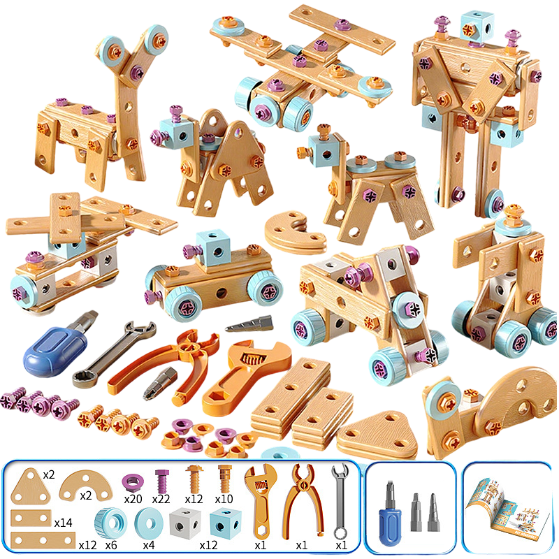 Kinder-Spielzeugwerkzeugset mit Zwei-Wege-Bohrmaschine, Aufbewahrungsbox und kreativen Baumöglichkeiten