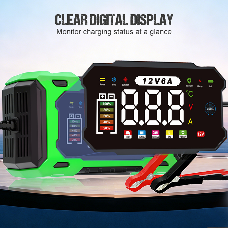 Smart Autobatterieladegerät 12 V 6 A – Impulsreparaturfunktion, LCD-Bildschirm und maximale Sicherheit
