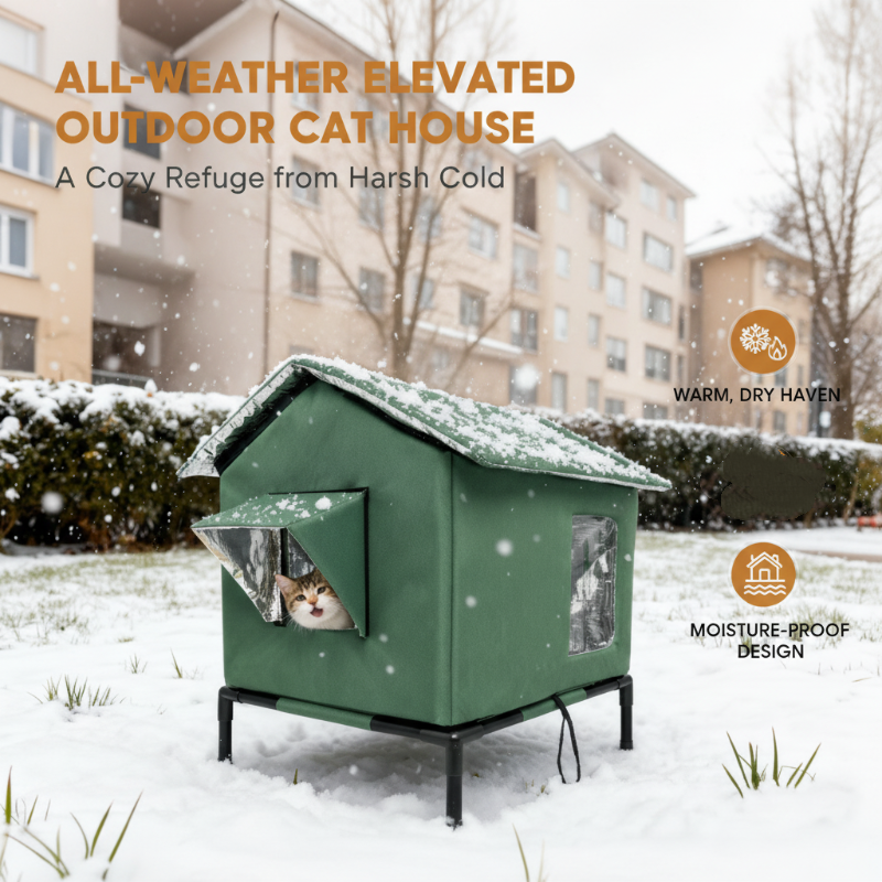 Erhöhtes Katzenhaus für Draußen – Wasserdicht, Isoliert & Geschützt gegen Wetter und Wind