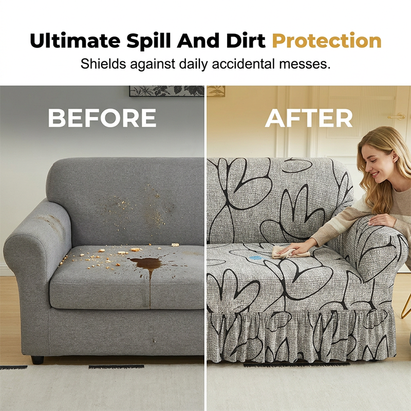 Universal Stretch Fitted Couch Slipcover – Hochelastischer Premium-Stoff, Eleganter Rüschensaum & Komplettes Wohnzimmer-Upgrade – Sofort-Sofa-Makeover in Minuten