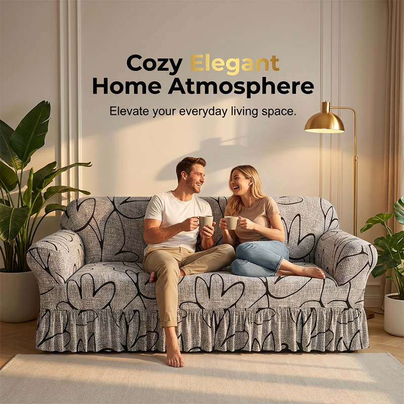 Universal Stretch Fitted Couch Slipcover – Hochelastischer Premium-Stoff, Eleganter Rüschensaum & Komplettes Wohnzimmer-Upgrade – Sofort-Sofa-Makeover in Minuten